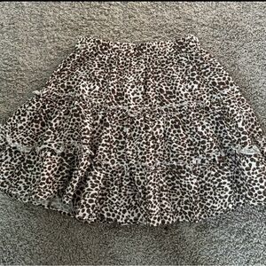 SHEIN Brown and White Leopard Tiered Ruffle Mini Skirt